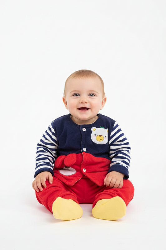 Kids Adorable Outfit set with Bear and Striped Sleeves