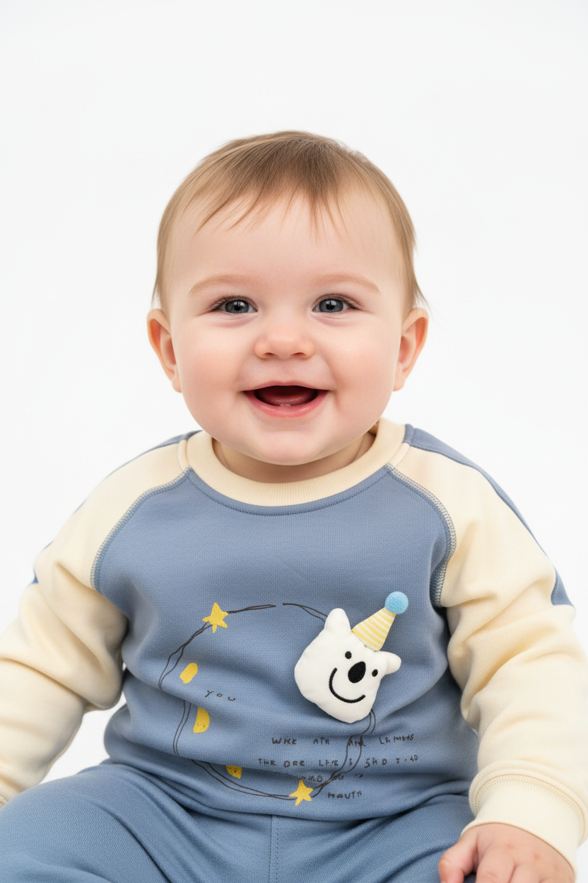 Kids Winter Romper - Blue & Beige Hooded Jumpsuit blue