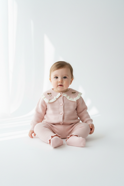 Kids Pink knit set with Bear Embellishments