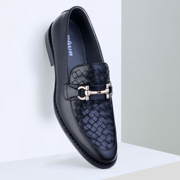 Ugur Pure Leather Hand Made Weaved Black Shoes