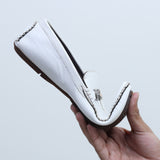 Ugur leather finish hand made zindo loafers white