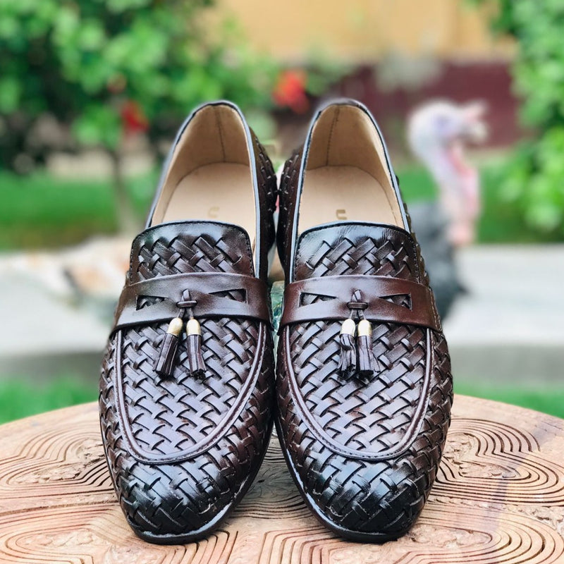 Ugur Pure Leather Tussle Weave Brown  Shoes