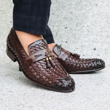 Ugur Pure Leather Tussle Weave Brown  Shoes