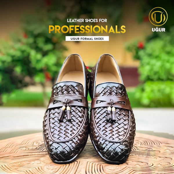 Ugur Pure Leather Tussle Weave Brown  Shoes