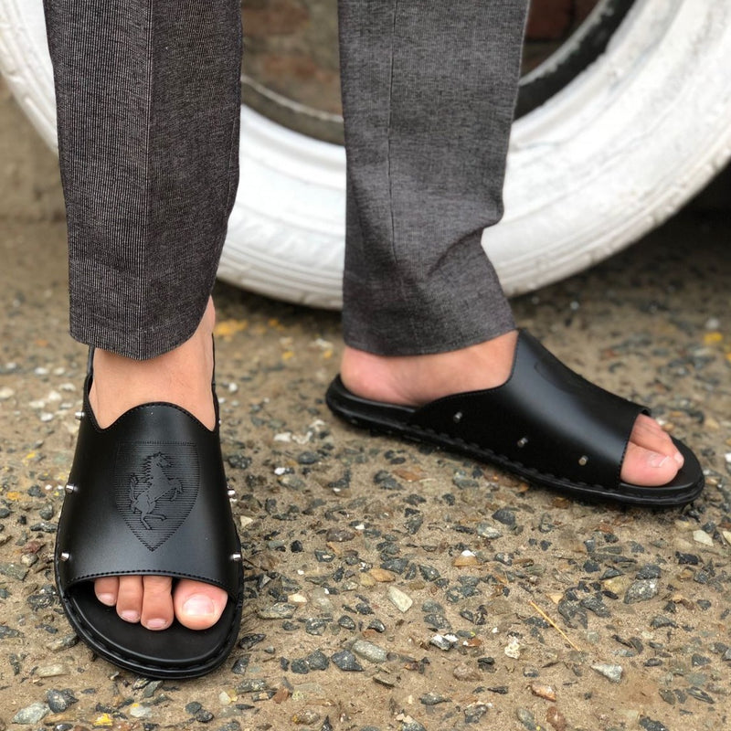 Ugur Hand Made Poxinio Black Chappal Peshawari chappal & sandals UGUR.PK 