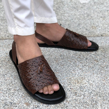 Ugur Hand Made Brown Weave Sandal with Tussle